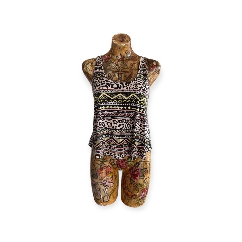Billabong top sleeveless medium pink white yellow black